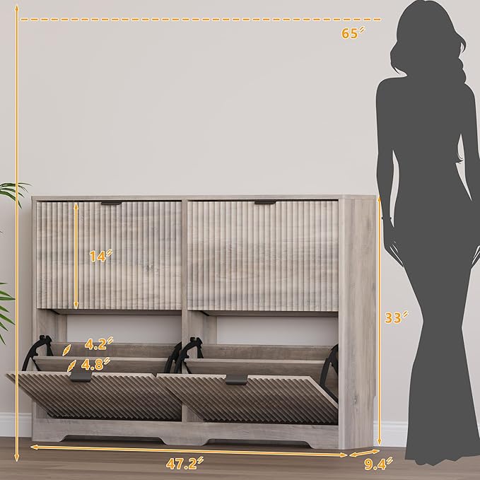 Large Shoe Cabinet for Entryway, Shoe Rack Cabinet with 4 Flip Drawer and Adjustable Shelves for Small Apartment, Foyer