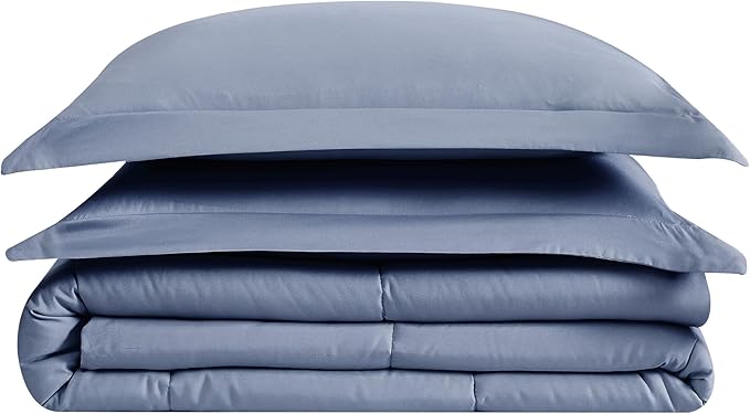 London Fog Garment Washed Solid Comforter Set Blue Microfiber 3-Piece King Comforter Set, Solid Themed, Adult and Teen, Oeko-TEX Certified