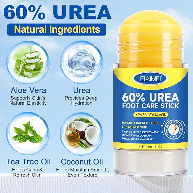 60% Urea Cream Stick with Salicylic Acid 2%, Urea Hydrating Foot Cream, Severe Cracked Heel Repair Restoring Balm, Foot Lotion Repairs and Hydrates Dry and Feet and Hand - 2 Packs
