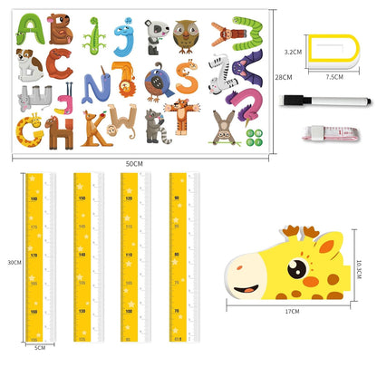Kids Growth Chart Height Measure Wall Decal Animal Alphabet Stickers Giraffe Design Removable Wall Decorations