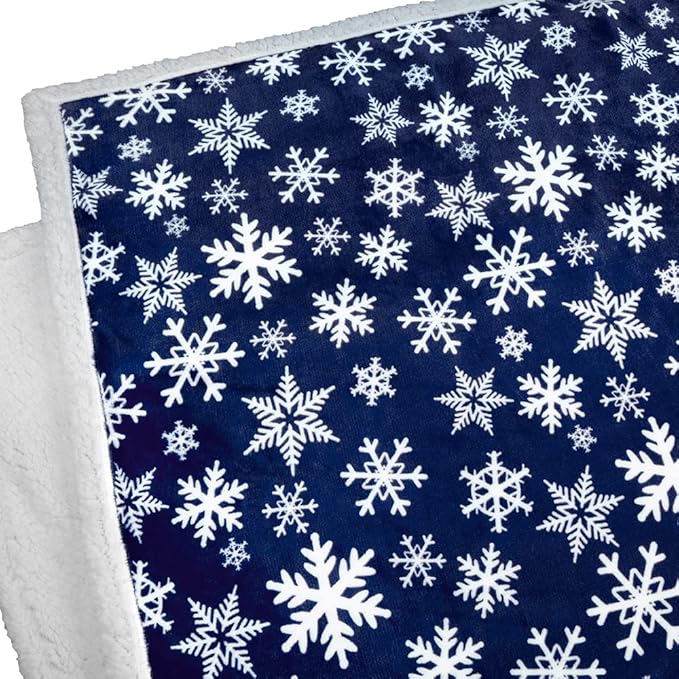 PAVILIA Premium Christmas Sherpa Throw Blanket | Blue Snowflake Decoration, Fleece, Plush, Warm, Cozy Reversible Microfiber Holiday Blanket 60 x 80 Inches