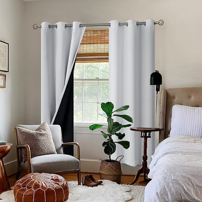 BGment Greyish White 100% Blackout Curtains for Bedroom 84 Inch Length 2 Panels Set, Thermal Insulated Full Light Blocking Grommet Noise Cancelling Window Curtains for Nursery, 38 Inch Wide Each
