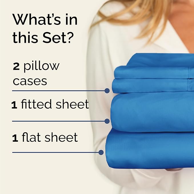 Twin 4 Piece Sheet Set - Cooling, Comfy & Breathable - Hotel Luxury Bedding, Includes Fitted Sheet for Women, Men, Kids & Teens - 1 Flat, 1 Fitted Sheet, 2 Pillowcases with Deep Pockets - Denim Blue