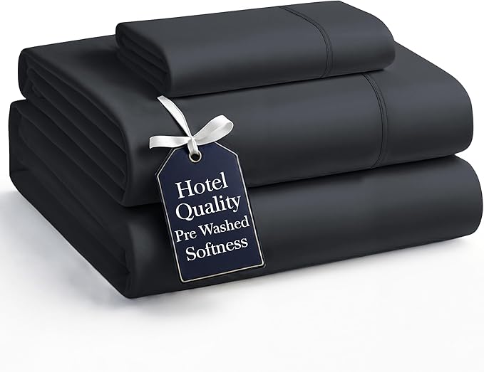 Casa Platino Twin XL Sheets, 3 Piece Set, Pre-Washed Ultra Soft & Breathable Bed Sheets Set, Brushed Microfiber Twin XL Bedding Sets, Twin XL Size Sheets with 15 inch Deep Pockets - Black