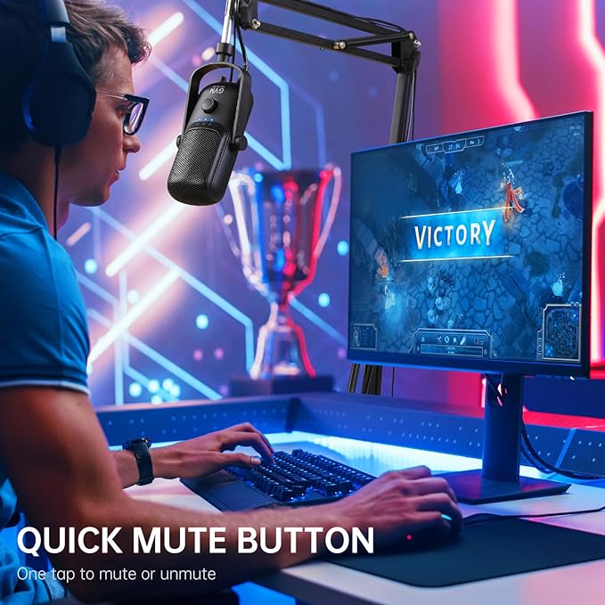GVM Condenser Microphone, USB Type-C Podcast Recording Microphone for Vocal Voice-Over Streaming Studio Metal Mic with Mic Mute Headphone Jack Monitoring Volume Control Vocal Mic for Singing YouTube