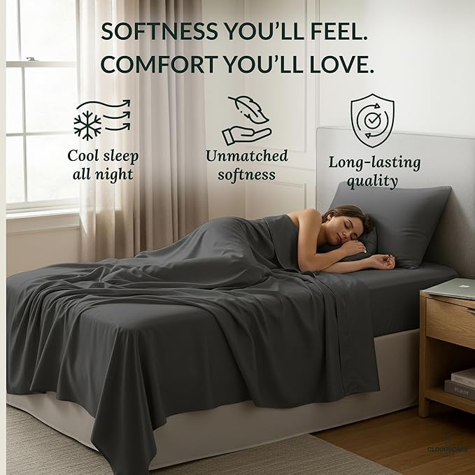 Egyptian Cotton Twin XL Size Sheets Set, 4 Charcoal