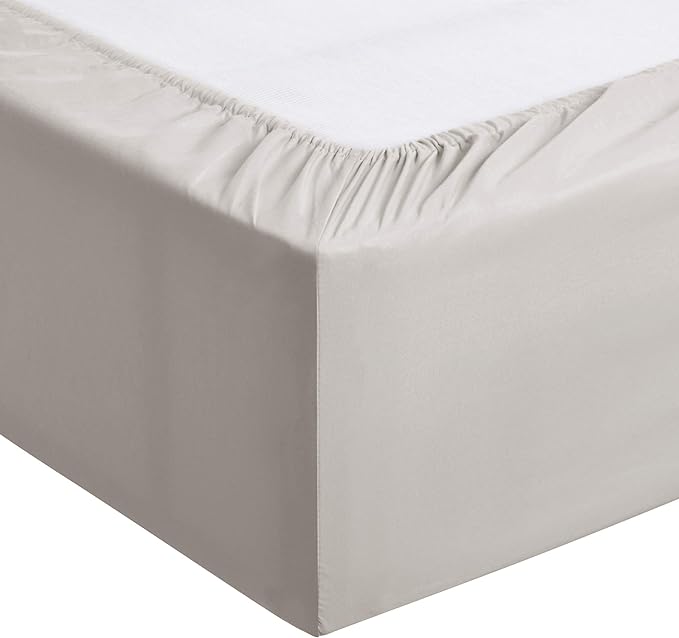 Amazon Basics Lightweight Super Soft Comfortable Easy Care Microfiber 4 Piece Bed Sheet Set with 14-Inch Deep Pockets, Queen, Light Gray, Solid