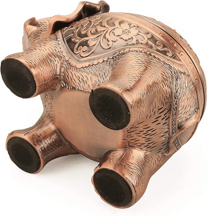 K COOL Alloy Incense Holder Stand Elephant Cone Coil Incense Burner Ash Catcher with Lid, Aromatherapy Ornament Home Decoration for Indoor Outdoor (Red Copper)
