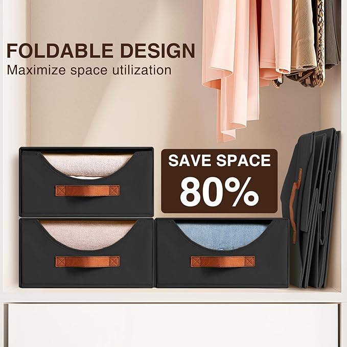 Closet Organizers and Storage - Large Stackable Storage Bins with Drawer, Fabric Bins for Organization, Collapsible Drawer Organizer Clothes for Bedroom, Living Room, 2 Pack, Black