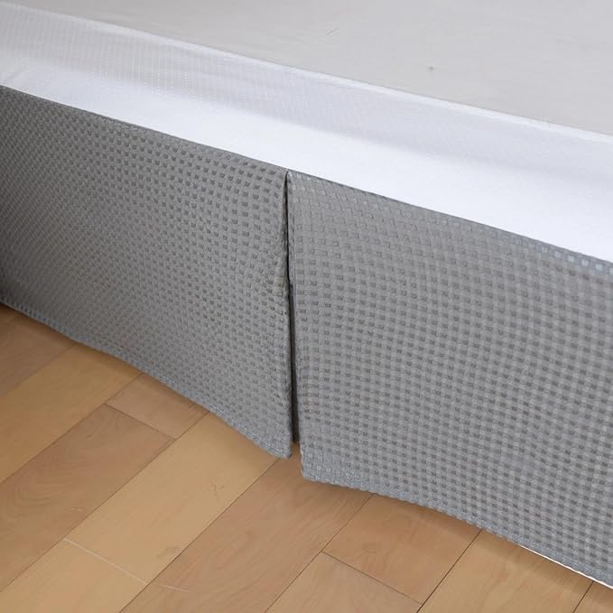 King Bed Skirt, Wrap Around Bed Skirt with Pleated Corner, 16 Inch Drop Pleated Waffle Weave Bedskirts, Anti-Slip, Microfiber, Grey, 16'' King