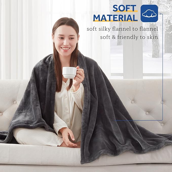 Sealy Heated Electric Blanket Queen Size, Flannel Electric Blanket with 10 Heating Levels & 1-12 Hours Auto Shut Off, Fast Heating Warming Blanket, Machine Washable, Grey, 84 x 90 Inch