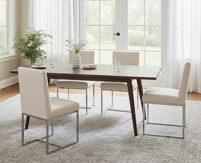 CIMOTA Modern Dining Chairs Set of 4, Upholstered Dining Room Chairs Armless Guest Side Chair with Chrome Base for Dining Room/Kitchen, Beige, 4PCS