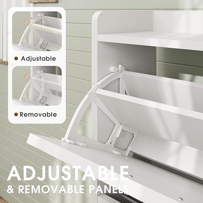 Shoe Cabinet, Shoe Storage Cabinet with 2 Flip Drawers & Adjustable Shelf, Space-Saving Shoe Organizer – Holds 12+ Pairs, Narrow Shoe Cabinet Storage for Entryway/Hallway（White）