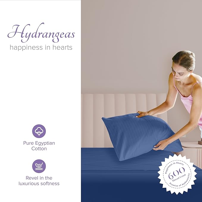 Carressa Linen 100% Egyptian Cotton King Size Pillow Cases Set of 2 - Luxury 600 Thread Count King Pillowcases (Deep Blue), Silky Soft, Cooling, Breathable Sateen Weave Hotel Quality Bed Pillow Cover