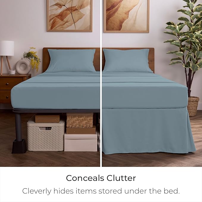Mellanni Bed Skirt Twin XL Size - Bed Skirting - 15-Inch Tailored Drop Pleated Dust Ruffle - Hotel Luxury Bedding - Wrinkle, Fade, Stain Resistant - 1 Bedskirt (Twin XL, Spa Blue)