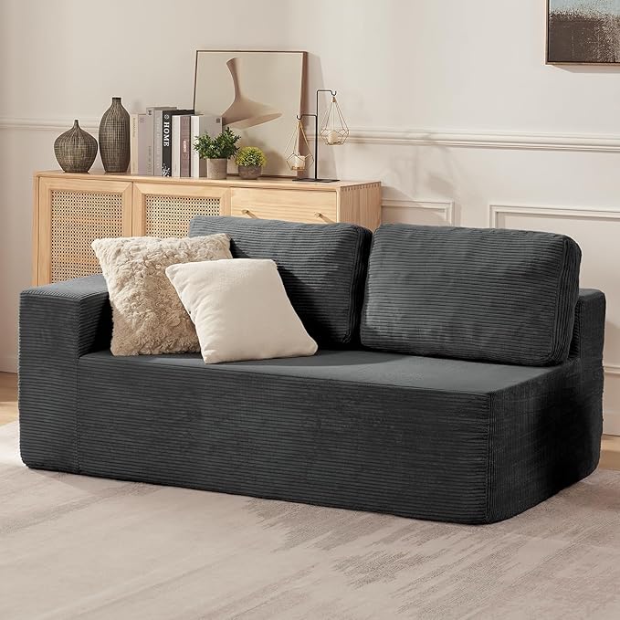 Loveseat Sofa, Cloud Modular Sofa Couch, Upholstered Floor Sofa with Deep Seat, Upholstered Foam Couch for Bedroom Living Room, No Assembly Required (Corduroy Fabric, Grey)