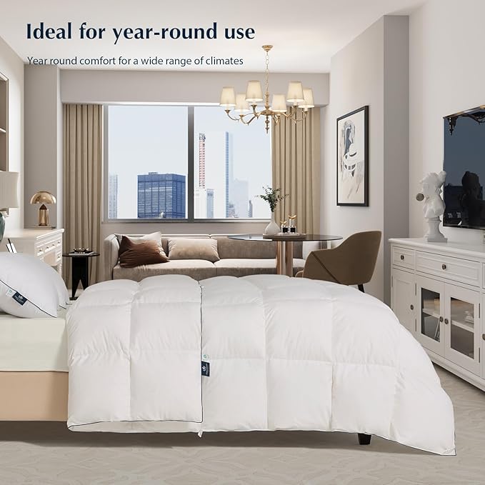 Pacific Coast Goose Feather Down Comforters King Size, 100% Cotton Extra Fluffy White Duvet Insert, Soft, Breathable, All Season Hotel Luxury Bedding Comforters, 8 Corner & Center Loops (106"x90")