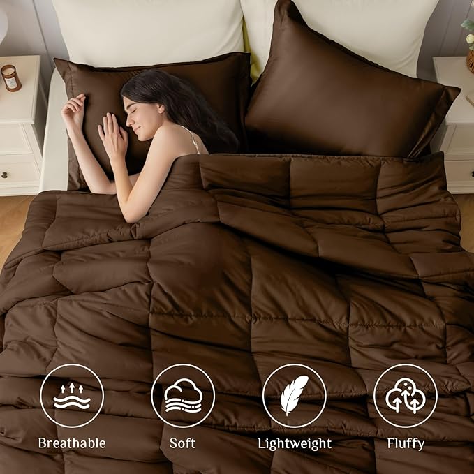 JOLLYVOGUE King Comforter Set, Ultra-Soft Bed in a Bag King Size 7 Pieces, Oeko-TEX Certified Bedding Set with Down Alternative Comforter, Sheets, Pillowcases & Shams, Brown & Beige