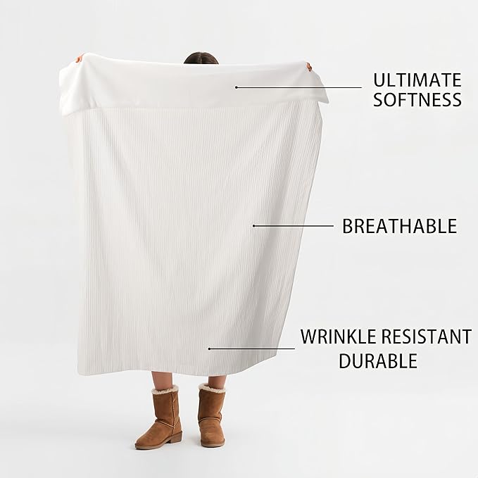 CHUFFED Cotton Waffle Blanket Queen Size-Plush Milk Velvet & Reversible Waffle Weave,Anti-Static 300Gsm Design，Thick Cozy Soft Winter Blanket for Bed, Couch, Sofa - White, 90x90 Inches