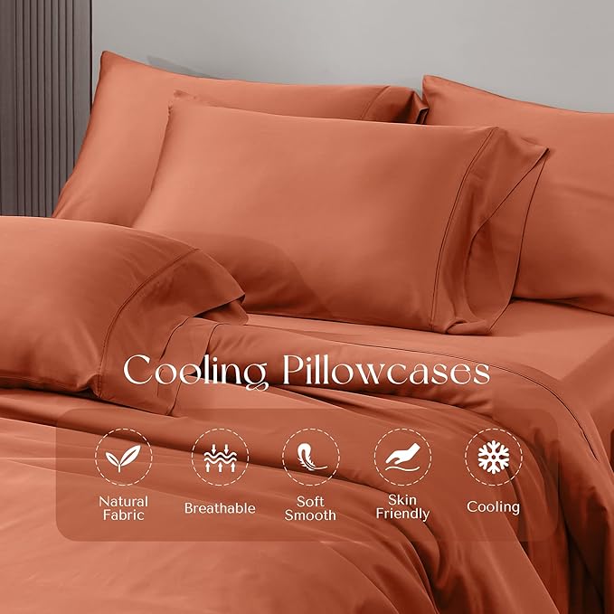 Queen Size,Rayon Derived from Bamboo,Cooling Bed Pillowcases Only,Silky Soft,Breathable Bedding Pillow Cases(Caramel,20x30 inches)