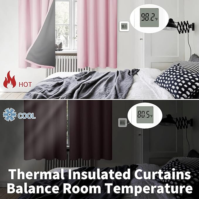 BGment 100% Blackout Curtains for Bedroom 72 Inch Long, Full Room Darkening Soundproof Heavy Thermal Insulated Bedroom Window Drapes with Rod Pocket, 2 Panels, 42 x 72 Inch, Pink