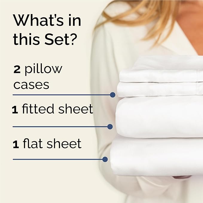 Twin XL 4 Piece Sheet Set - Cooling & Breathable - Hotel Luxury Bedding, Includes Fitted Sheet for Women, Men, Kids & Teens - 1 Flat, 1 Fitted Sheet, 2 Pillowcases w/Deep Pockets - Antique White