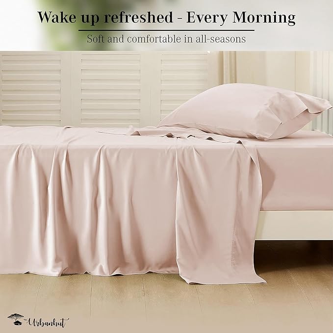 URBANHUT 800 Thread Count 100% Cotton Twin Size Sheets, Luxury 4 Piece Twin Bedsheets, Hotel Sheets Sateen Finish - Better Than Egyptian, 14" Elasticized Deep Pocket - Blush Pink