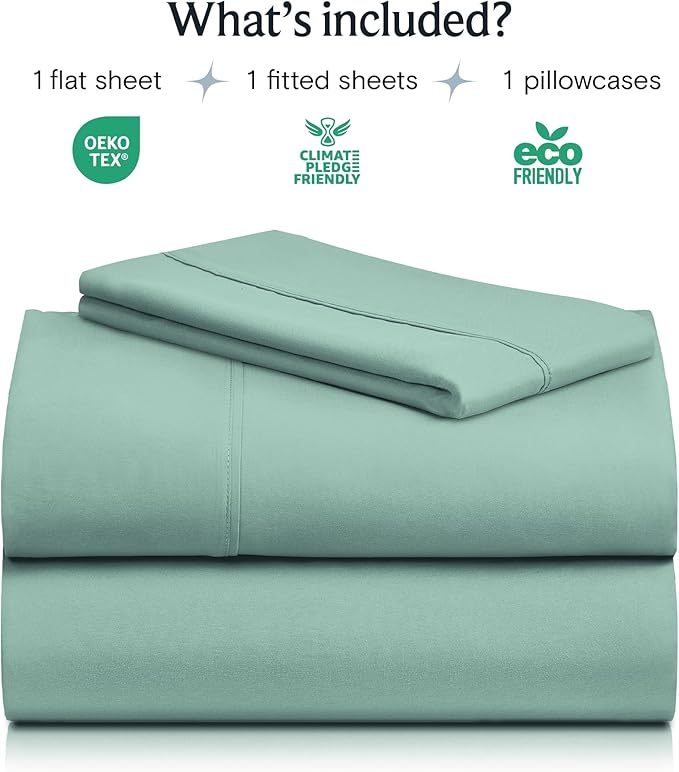 LuxClub 3 PC Twin Sheet Set, Deep Pockets Wrinkle Free Cooling Bed Sheets Hotel Bedding for Women, Men, Kids & Teens, Includes 1 Fitted Sheet, 1 Flat Sheet and 1 Pillowcase-Silky Soft Light Teal