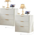 LEYAOYAO 23" Wide Fluted Farmhouse Night Stand Set of 2 with Charging Station, 3 Drawers Large End Table w/Metal Handle,White Nightstand Bedside Table,Wood Dresser for Bedroom, Closet
