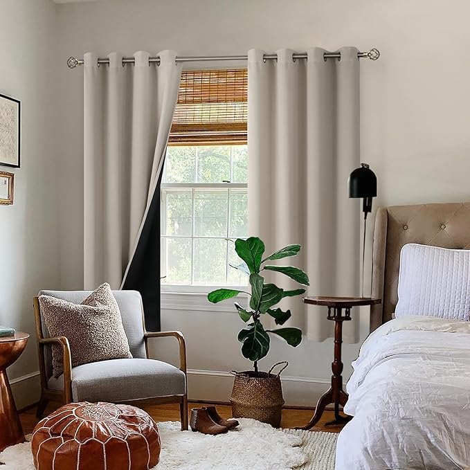 BGment Thermal Insulated 100% Blackout Curtains for Bedroom with Black Liner, Double Layer Full Room Darkening Noise Reducing Grommet Curtain (52 x 63 Inch, Cashmere, 2 Panels)