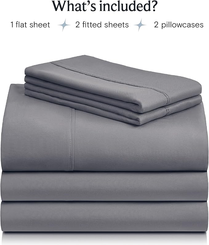 LuxClub 4 PC Extra Deep Pocket Split King Sheet Set, Wrinkle Free Cooling Bed Sheets Hotel Bedding for Women, Men, Includes 1 Fitted Sheet, 1 Flat Sheet and 2 Pillowcases- Light Grey