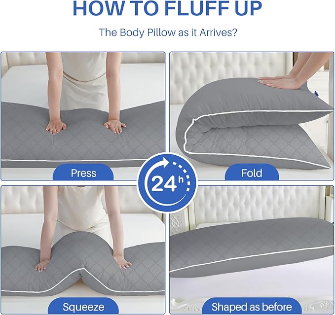 YZ HOME Long Body Pillow for Adults - Firm Body Pillow Insert with Shredded White Memory Foam, Adjustable Height, Soft Support for Side Sleeping, Pregnant Women, Washable (Grey, 20x54 Inch)