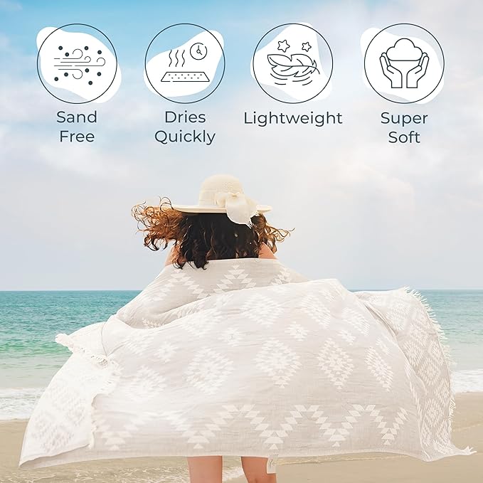 Premium Turkish Beach Towel – 100% Natural Cotton, Quick Dry, Sand Free, Oversized Beach Towel 35”x67” – Ideal for Travel, Pool, and Beach Blanket – Beige Sand Color