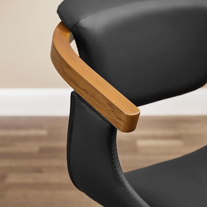 Art Leon Dining Chairs Set of 2 - Mid Century Modern Retro Faux Leather Chair, Small Comfy Upholstered Swivel Desk Chairs No Wheels, Black