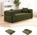 78.5" Convertible Sleeper Sofa Bed, Faux Leather Folding Floor Sofa with Pullout Bed&2 Pillows, No Assembly Modern Boneless Couch Compression Sofa in Box with Storage Pocket for Living Room, Green