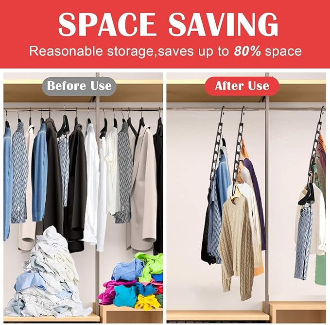 12 Pack Space Saving Hangers for Clothes, Collapsible Metal Hangers Organizer, Clothes Space Savers, Closet Organizers and Storage, Dorm Room Essentials, Black
