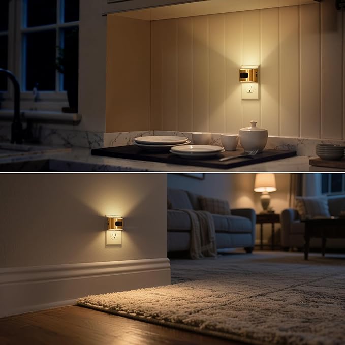 DORESshop LED Night Light[2 Pack], Night Lights Plug into Wall, 3 Mode Plug in Night Light with Motion Sensor, Dusk to Dawn Sensor, Nightlights for Adults, Bedroom, Bathroom, Hallway, Golden Cover