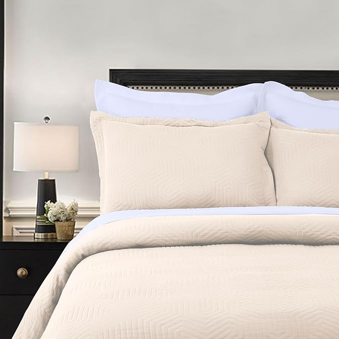 Threadmill Luxury Cotton Blankets for King Size Bed | All-Season Cozy 100% Cotton King Size Blanket | Aster Jacquard Soft & Lightweight Coverlet fits California King Size Bed, 104x92 | Vanilla Cream