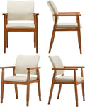 thksbought Set of 4 Walnut Dining Chairs, Wood Arm and Legs Chairs,Beige Color Living Room Chairs for Decor Furniture