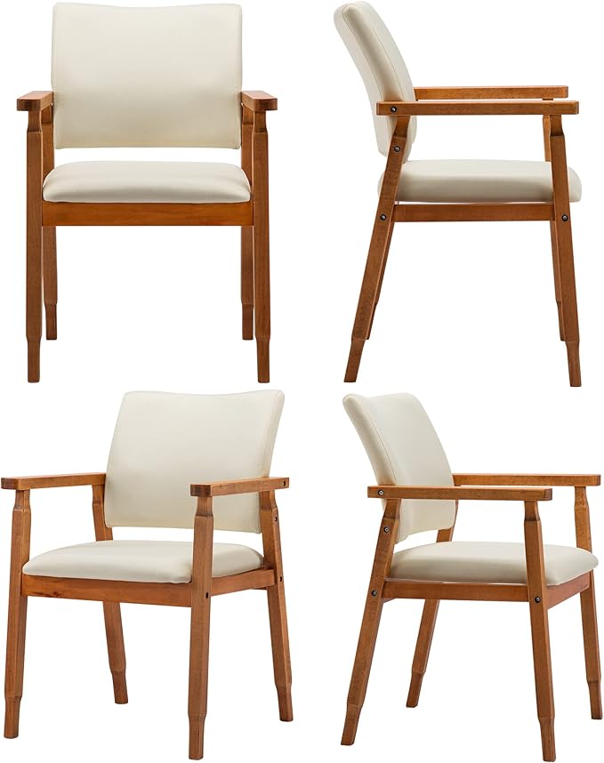 thksbought Set of 4 Walnut Dining Chairs, Wood Arm and Legs Chairs,Beige Color Living Room Chairs for Decor Furniture