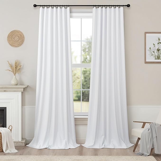 Complete Blackout 90 Inch Curtains Rustic Closet Extra Wide Curtains 2 Panel Set Linen Cotton Textured Large Window Light Heat Blocking Energy Saving Insulated Vintage Farmhouse Drapes Back Tab 7.5 ft