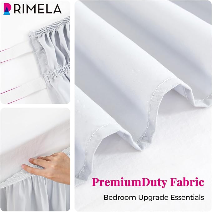 RIMELA Ice Grey Bed Skirt King Size 15 Inch Drop, Elastic Bed Skirting for Bed Base and Frame, Bedding Dust Ruffle Easy to Install, Lightweight Wrap Around Adjustable Bedskirt