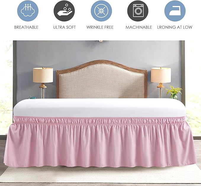 FreshCulture Twin Bed Skirt, Elastic Wrap Around Bed Skirt Twin Size, Bed Skirts for Adjustable Bed, Easy Fit with 18 Inch Drop Length, Hotel Quality Dust Ruffle for Twin Bed (Dusty Pink)