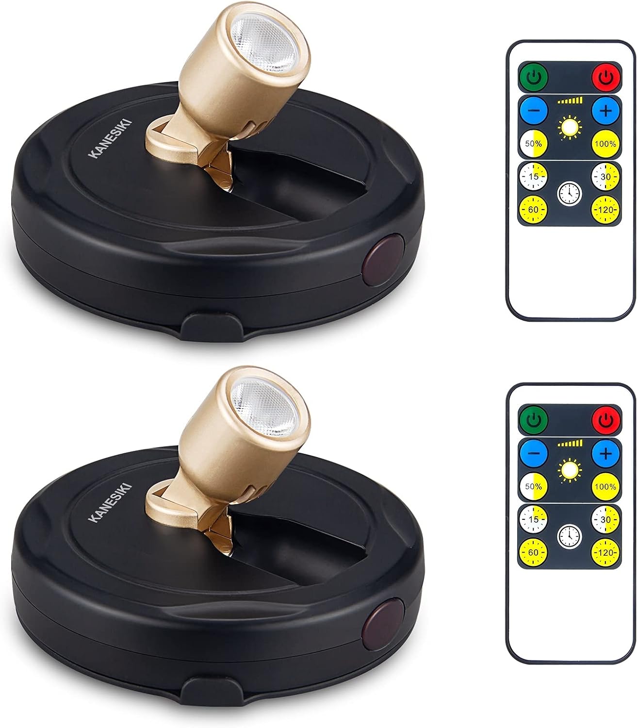 Spotlight Battery Operated, Wireless LED Puck Light, Dimmable Accent Spot Light for Plant Tree Indoor, Stick Uplighting for Display Photo Dartboard Painting Artwork Gallery Portrait, 2 Pack