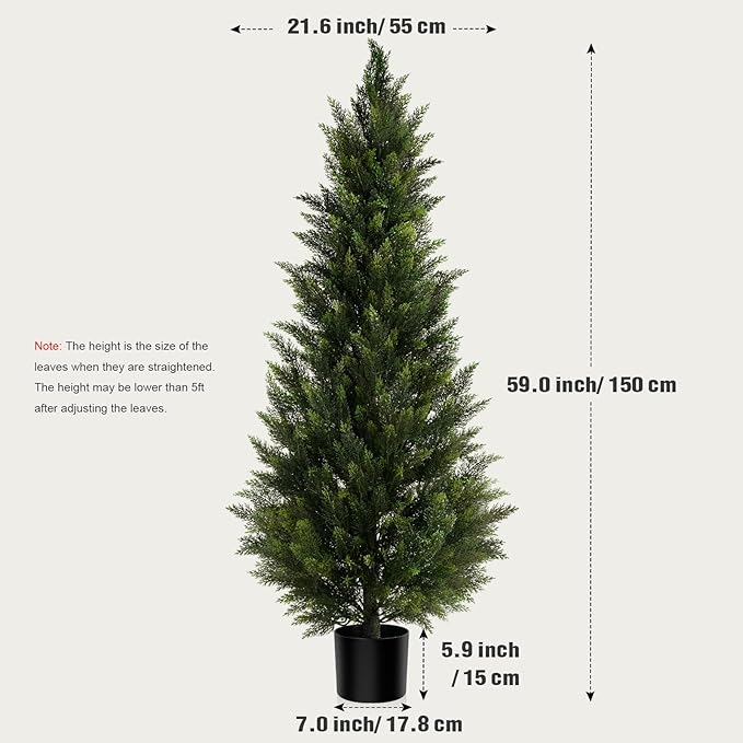 Outdoor Artificial Cedar Topiary Tree, Faux Evergreen Shrubs for Front Porch Decor, Lifelike Fake Bushes Plants for Home Living Room Front Door Decor (2, 5ft)