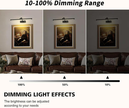 Dimmable Black Picture Lights with Remote and Timer Wireless Art Lights Rechargeable Gallery Lighting for Canvas Portrait 24'' Inch 5W Warm White
