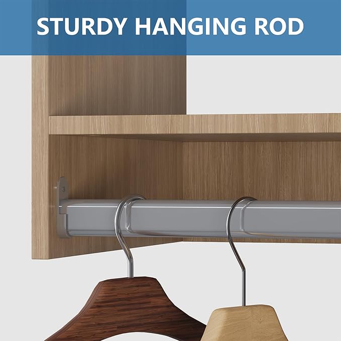 Tall Hanging Closet Unit, Modular System Organizer With Storage for Walk-In Closets, Clothing Rack Wardrobe for Hanging Clothes, Bedroom, Wood, 31.5"W