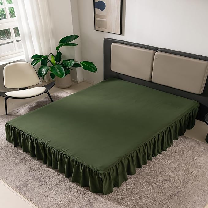 TSUTOMI Green Bed Skirt Full Size Ruffled Bed Skirt with Split Corners, Full Bed Skirt 12 Inch Drop, Full Size Bed Skirt Green for Ruffled Bed Skirt with Split Corners, Bed Skirt Full Size