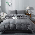 AveLom Dark Gray Duvet Cover Twin Size (68 x 90 inches)，2 Pieces (1 Duvet Cover, 1 Pillow Case) Stripe Textured Soft Washed Microfiber Grey Duvet Cover with Zipper Closure Corner Ties