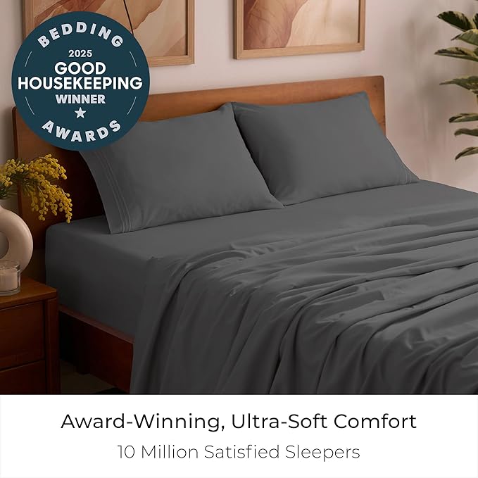 Mellanni Twin Sheet Set - 4-Piece Iconic Collection Bedding, (Including 2 Pillowcases), 16-Inch Deep Pocket, Easy Care, Extra Soft, Cooling Sheets, Brushed Microfiber - Gray
